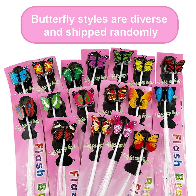 10pcs Butterfly Light up Hair Clip colorful Glowing Hair Braid Night Club wedding party luminous accessories for Girl and Women