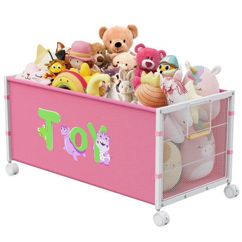 120L Kids Toy Box with Wheels & Handle, Large Toy Chest for Boys Girls, Pink Storage Organizer