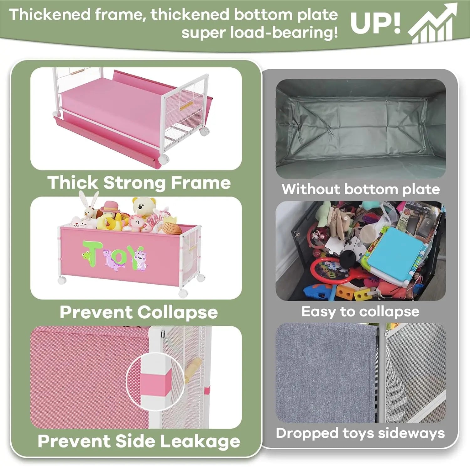 120L Kids Toy Box with Wheels & Handle, Large Toy Chest for Boys Girls, Pink Storage Organizer