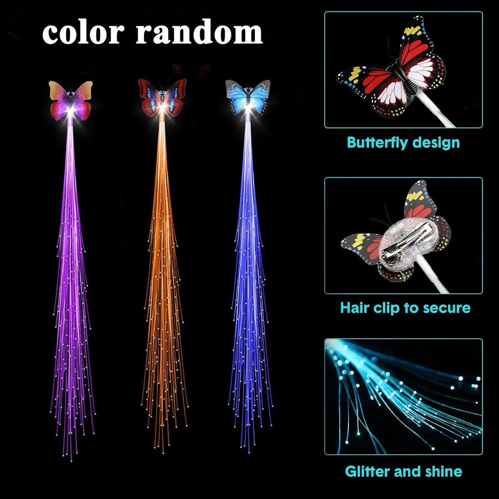 10pcs Butterfly Light up Hair Clip colorful Glowing Hair Braid Night Club wedding party luminous accessories for Girl and Women